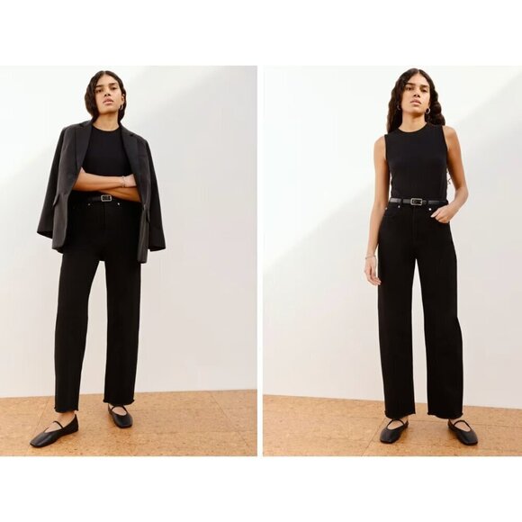 Everlane The Way High Jean Organic Cotton Sz 25 Cropped Black Denim Straight Leg